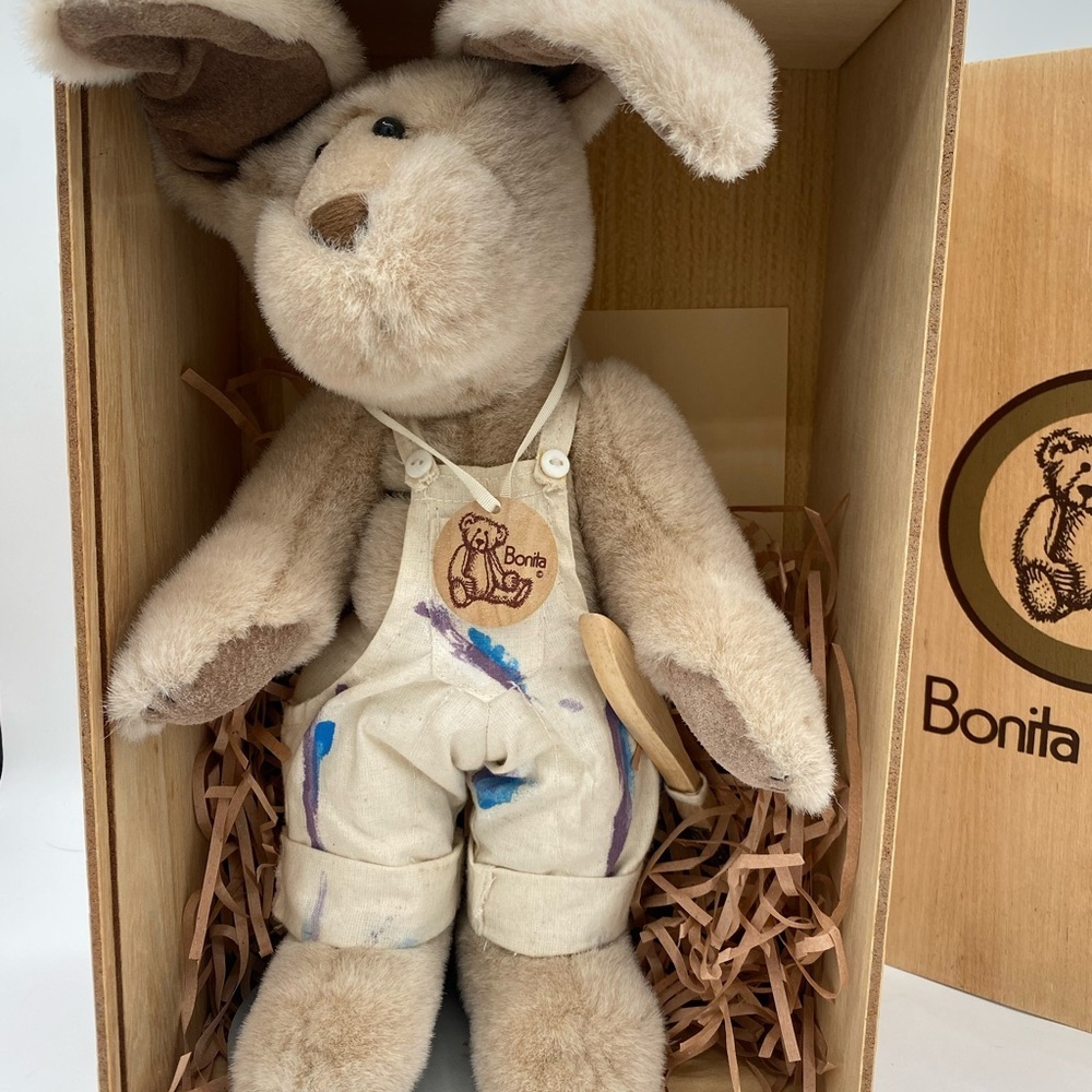 Vtg Bonita Bears Bunny With Paintbrush Wood Box- cert of authenticity- 1st ed